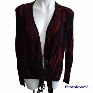 Forever 21 Open Cardigan Sweater Small Fringed Red Black